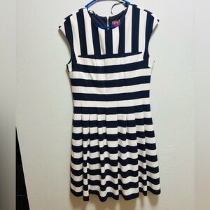 Vince Camuto Navy and Cream Striped Dress